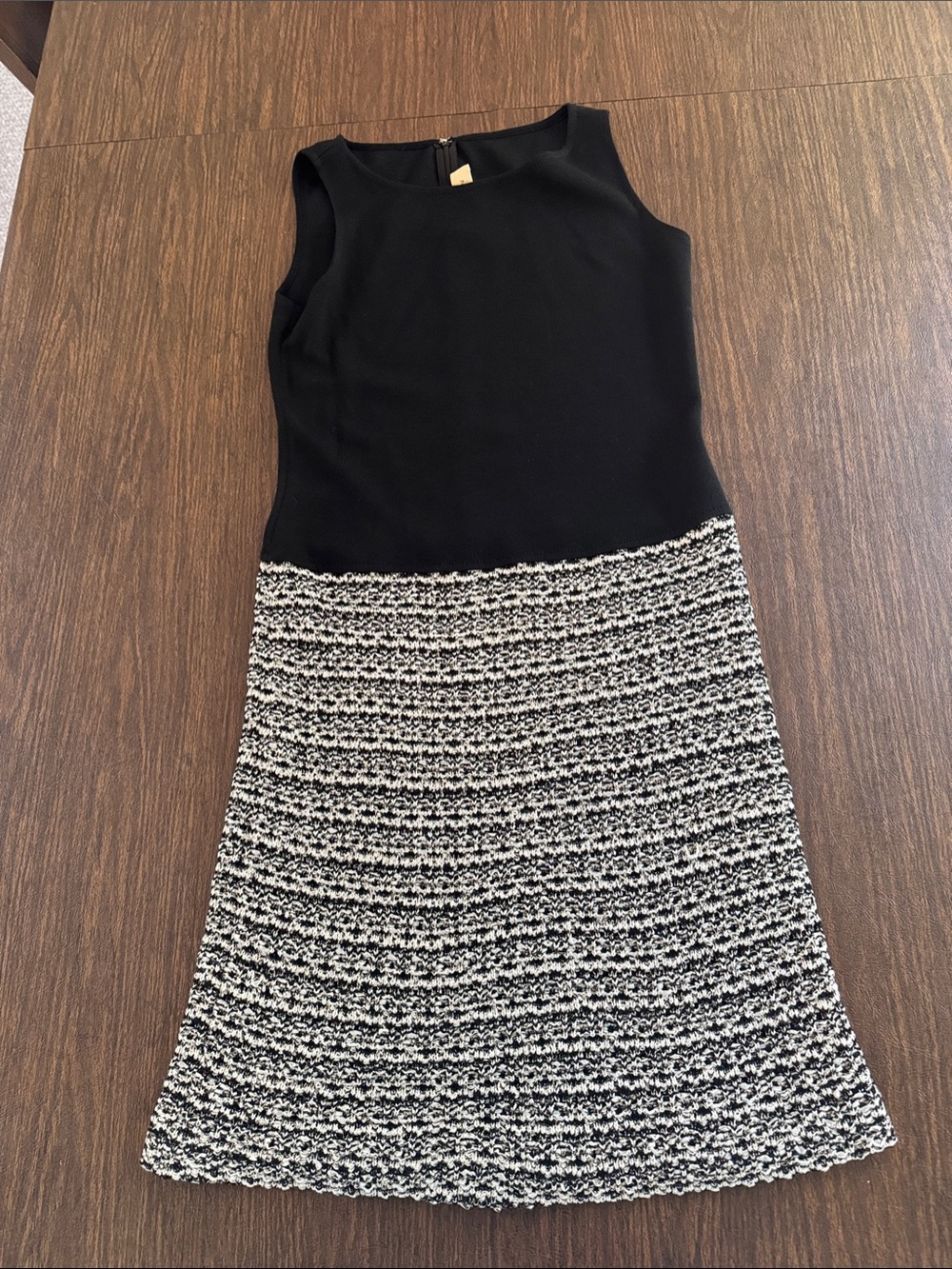 Sleeveless St. John Black & White Knit A-Line Dress